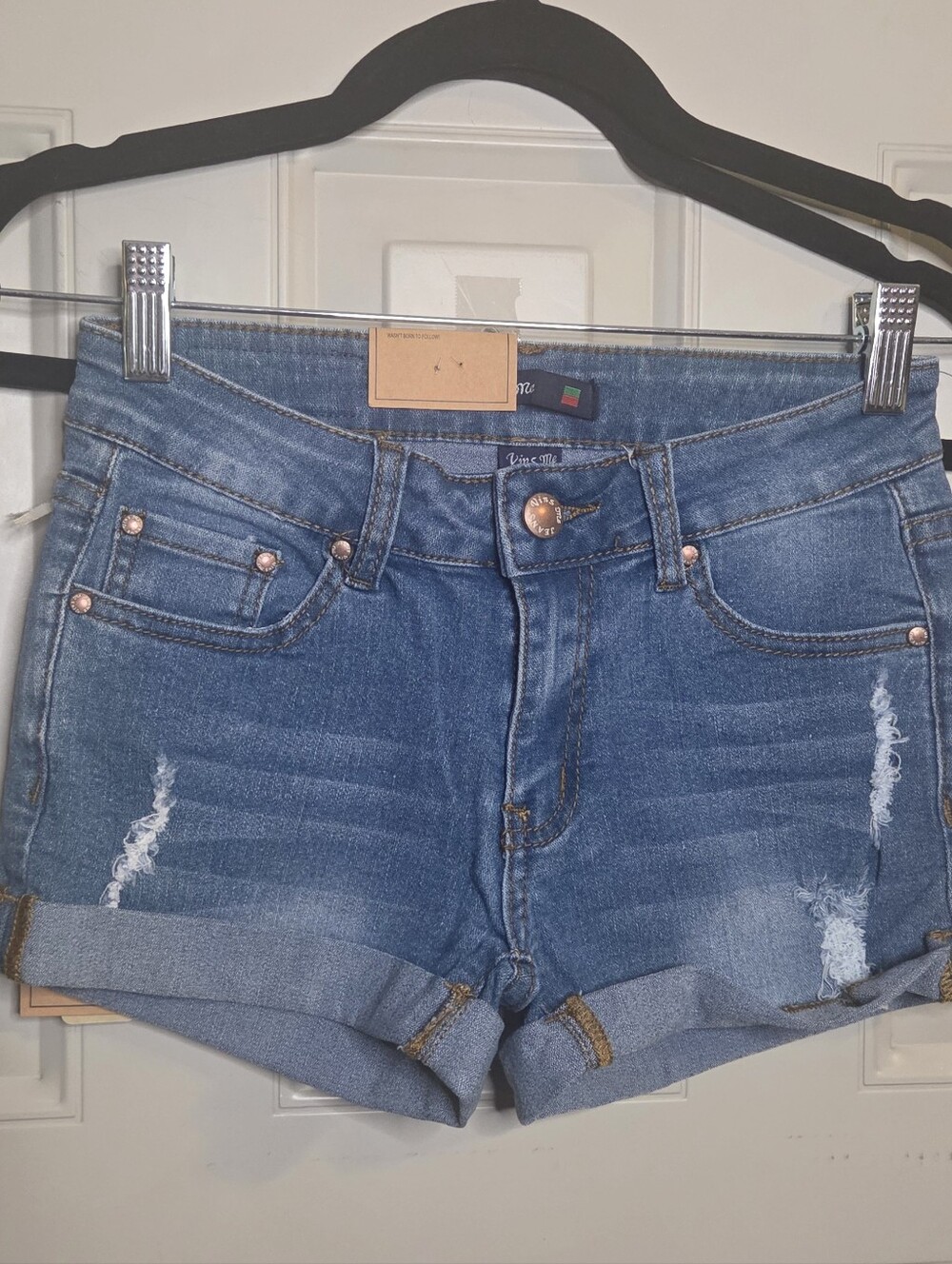 Vins Me - Mid-Rise Distressed Denim Jean Shorts With Rolled Cuff